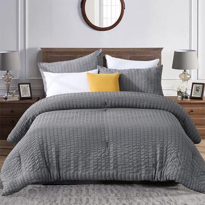 China RUIKASI RKSDV-0285 Gray Cotton Seersucker Nondisposable Comforter Sets With Pillowcase Design Bed Comforter Set Bedding Comforter for sale