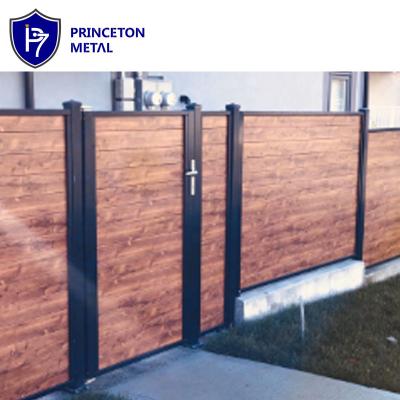 China 2019 new style easily assembled Prefaburicated or DIY solid color and wood grain aluminum slat door use for yard or garden door for sale