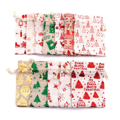 China Christmas Style Wholesale Spot Christmas Gift Bag Printed Candy Beam Storage Bag Bronzing Drawstring Cotton Bag for sale