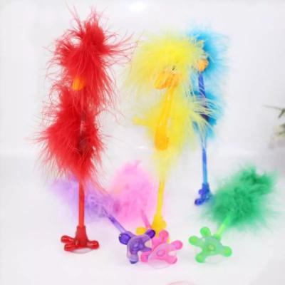 China Office & School Ball Pen Wholesale Novelty Pen Feather Ostrich Bird Shape Pen With Sucker for sale