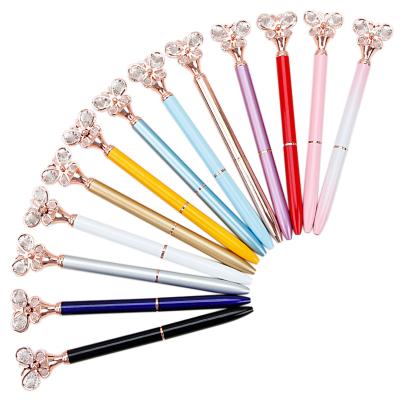 China Popular Promotional Ball Pen With Custom Metal Pen Boligrafos Personalized Crystal Diamond Rhinestone Butterfly Rhinestone Logo for sale