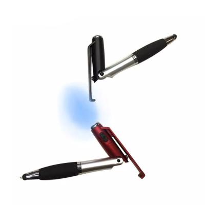 China Office & School Pen 4 in 1 Pen with Custom Logo Plastic Pen Cell Phone Holder Pen with Light and Touch Screen for sale