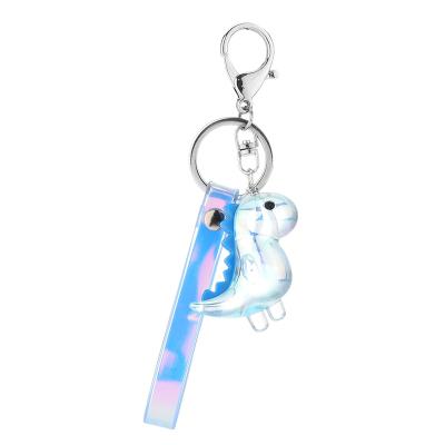 China Popular Eco-friendly Leather Acrylic Colorful Dinosaur Laser Key Chain PU Pendant Key Chain Accessories for sale