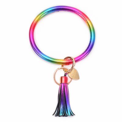 China Wholesale New PU Leather Key Chain Ring Bangle Leather Tassel Keychain for sale