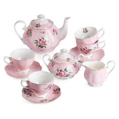 China Sustainable Bone China 15pcs Gold Floral Pattern Banquet Fine Tea Coffee Set for sale