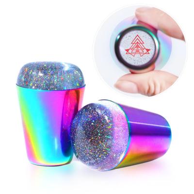 China Nail Art Tools Holographic Colored Handle Nail Punching Transparent Rainbow Silicone Nail Art Stamping Template Printing Tools for sale