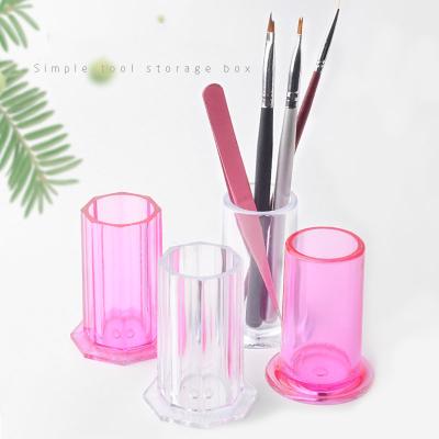 China Clear Acrylic Nail Drill Holder 1pc Pink Nail Art Brush Holder Brushes Storage Rack Case DIY Beauty Manicure Brushes Containers for sale