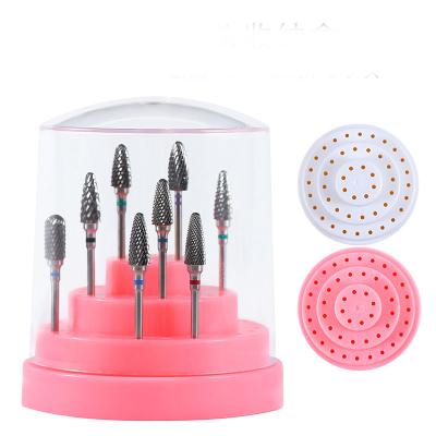 China Electric Manicure Drill 48 Holes Nails White Plastic Acrylic Cover Stand Holder Box Pink Nail Drill Bits Displayer Tools Empty Nail Storage for sale