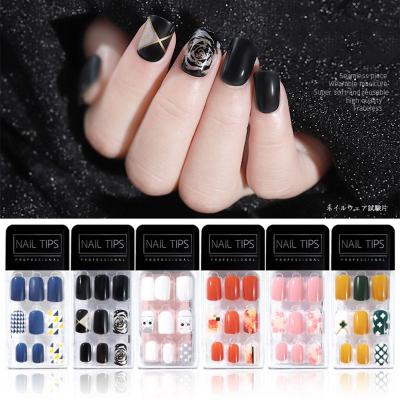 China Nail Art Decorations 30 PCs Press On Artificial Straight Long Nail Tips Manicure Stylus Pre Glued No Glue 3D Nail Art Tip False Kit for sale