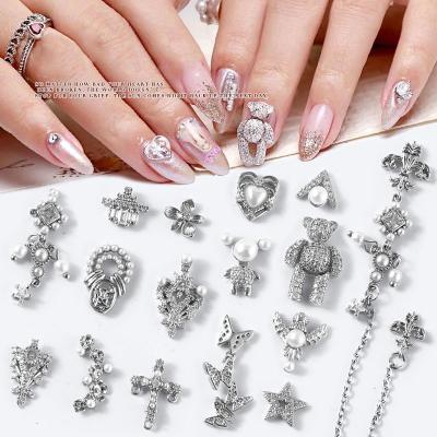 China Nail Art Decorations Wholesale Nail Art Zircon Bear Butterfly Shiny Crystal Pendant Nail Decoration 3D Metal Silver Rhinestone for sale