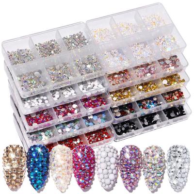 China Nail Jewelry DIY Jewelry Stickers Rhinestones Nail Art Flat Mixed Color 6 Champagne Grid White ab Nail Art Decorations Manicure Nails for sale