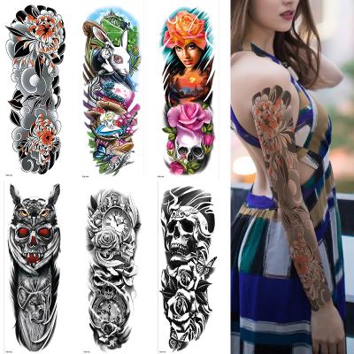 China Wholesale 3d Temporary Waterproof Temporary Tattoo Sticker Large Arm Sleeve Tattoo Lion Crown King RoseWild Wolf Tiger Men Full Skull for sale