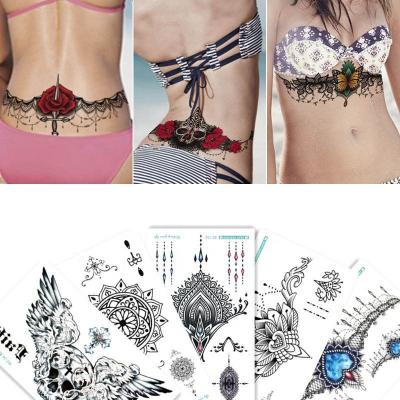 China Temporary Arabic Body Art Womens Back Chest Mandala Temporary Tattoo Large Henna Underboob for sale