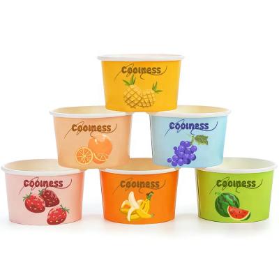 China Recycled Materials Disposable Paper Ice Cream Cups Dessert Sundae Bowls Frozen Yogurt Cold Food Paper Cups for New Year Birthday Wedding Party for sale