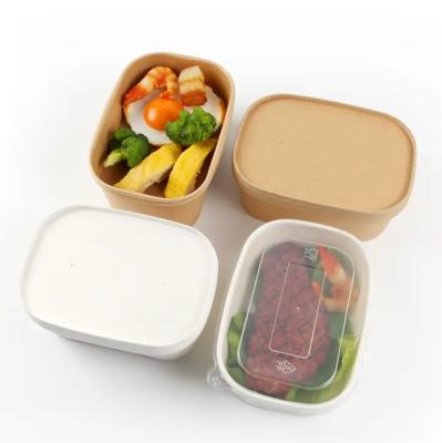 China Waterproof Greaseproof Square Food Container Disposable Kraft Paper Bowl with Lid Leak and Grease Resistant Take out Box for Salad Cake Sandwiches soup for sale