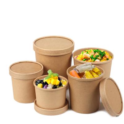 China Recycled Materials Waterproof oil-proof Paper Soup Cups with Lids Disposable Kraft Paper Soup Bowls To Go Ice Cream Containers For Dessert Yogurt Ice Cream for sale