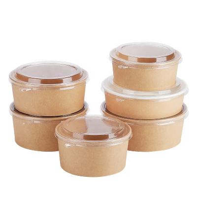 China Waterproof oil-proof leakproof Disposable Kraft Paper Bowls Food Containers with Lids Round Kraft Paper Salad Bowls Party Restaurant for Hot/Cold Food Takeout for sale