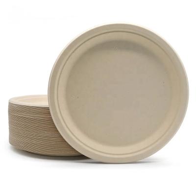 China Bio-degradable Party 10-Inch Compostable Round Sugarcane Bagasse Heavy Duty Disposable Biodegradable Plate for Dinner White natural brown color for sale