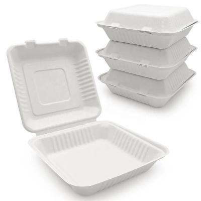 China Bio-degradable 100% Sugarcane Bagasse Fibers Home Compostable Clamshell Take Out Food Containers 9X9 1-Compartment to go Containers for sale