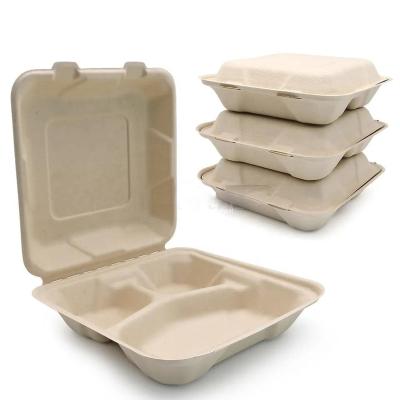 China Bio-degradable Clamshell Take Out Containers 100% Natural Bagasse Sugarcane Disposable Food Containers with Hinge Lids 8