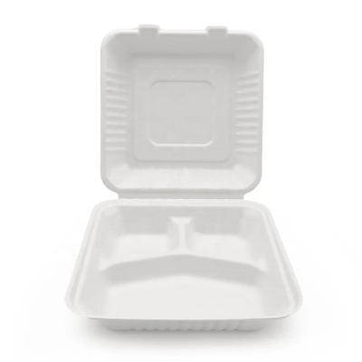 China Bio-degradable 100% Compostable Large 3 Comp Take Out Food Containers 9x9x3