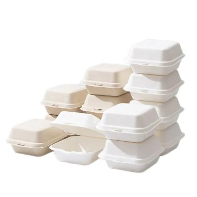 China Bio-degradable Eco-Friendly Natural Sugarcane Pulp Clamshell Takeaway Burger Boxes 6 inch 17oz 480ml Disposable Takeaway Container for sale