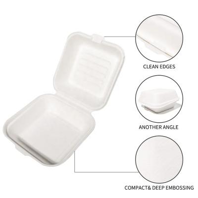 China Bio-degradable Eco-Friendly Clamshell Takeaway Burger Boxes 6 inch 17oz/480ml Made from Natural Sugarcane Pulp Disposable Takeaway Container for sale