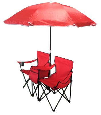 China Double Camping Chairs Easy-Carry Folding Outdoor Beach Chair With Twin Umbrella Picnic Chair for sale