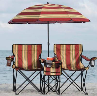 China Double Stripe Camping Chair Folding Easy-carry Beach Chair with Removable Umbrella Outdoor Twin Chair for sale