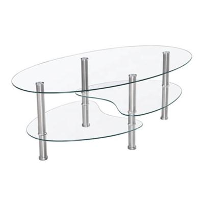 China Wholesale Extendable Living Room Furniture Center Oval Tempered Glass Coffee Table With Stainless Steel Legs for sale