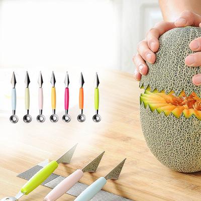 China Viable Double Head Kiwi Fruit Spoon Carving Knife Mini Kitchen Utensils Metal Small Spoon Carving For Fruit Ice Cream Cake for sale