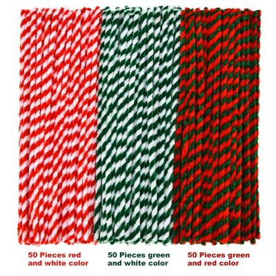 China Diy Craft Kits 50pcs Red Striped Chenille Stems Christmas Pipe Cleaners For DIY Art Crafts Decorations for sale