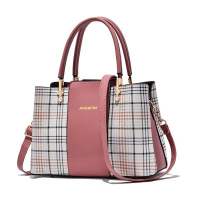 China Durable Classic Mommy PU Tote Bags Fashion Plaid Tote Bag Durable PU Leather Crossbody Handbags for sale