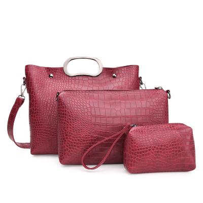 China Fashion Best Selling Party Outdoor Travel Bag 3 Pcs Set Pu Material Women Handbags Waterproof Cosmetic Bag for sale