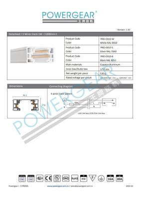 China POWERGEAR PRO-0310A 3 Wires Modern Circuit Track Single Track Rail With Two Cul-de-sac LED Track Light High Quality 1m Aluminum Rail for sale