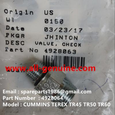 China TEREX CUMMINS 4928064 CHECK VALVE NHL RIGID DUMP TRUCK TR35 TR50 TR60 TR100 3305B 3305F 3303 3307 TR45 TR70 MT4400 for sale