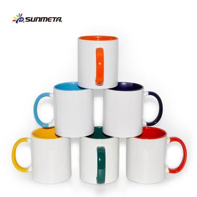 China Wholesale 11oz Viable White Ceramic Sublimation Empty Mug, Promotional 11oz Inside Color Ceramic Coffee Mug for sale