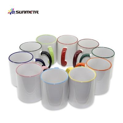 China Sunmeta Viable Rim And Handle Color Mug 11oz Sublimation Ceramic Mug For Sublimation for sale