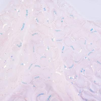 China Other Wholesale African Cord Sequin Guipure Bead Tube Flat Embroidered Sequins Knit Lace Fabric For Women Dress for sale