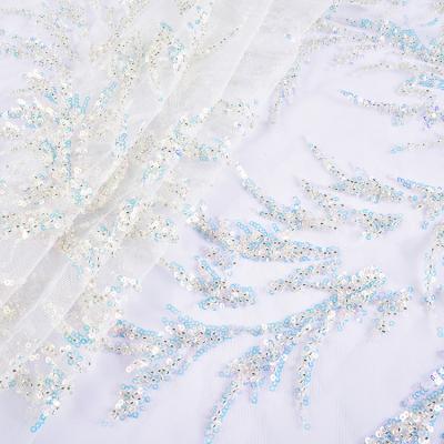 China Other Popular Luxury Beading Tube Embroidery Bridal Wedding Tulle Beaded Sequined Lace Fabric With Beads for sale