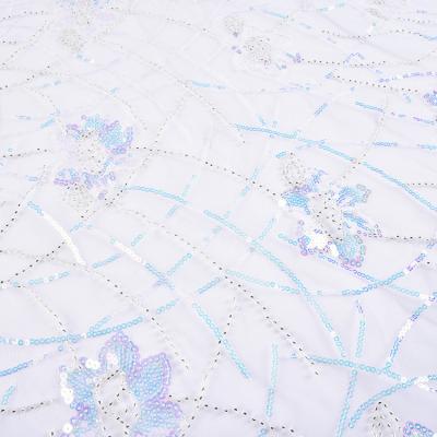 China Other New Arrivals White Beaded Bridal Tulle Sequin Bead Tube Embroidery Lace Fabric Latest For Wedding Dress for sale