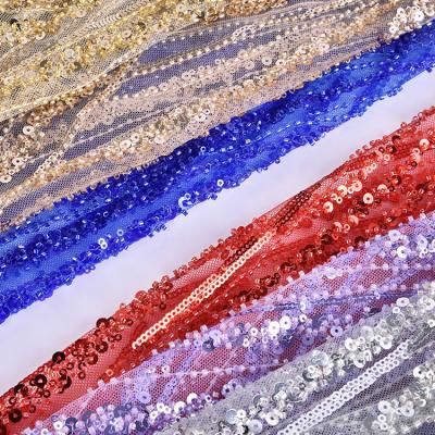 China Other 2022 Luxury 100% Sheer Mesh Embroidery Lace Fabric Bridal Sequin Bead Tulle 750gsm Polyester Tube for sale