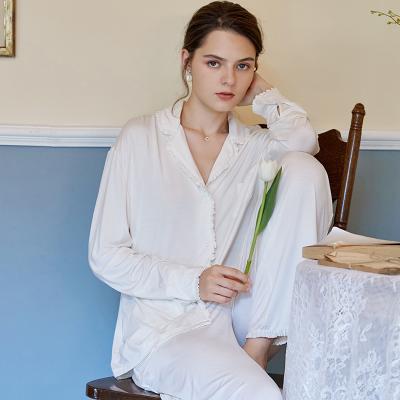 China QUICK DRY white cotton pajamas long sleeving 100% empty summer cotton women long panties pajamas set for sale