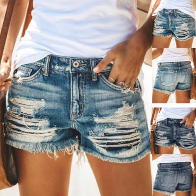 China Breathable Vintage Straight Jeans Shorts Summer Blue Jeans High Waist Ragged Cuts Jean Shorts For Women for sale