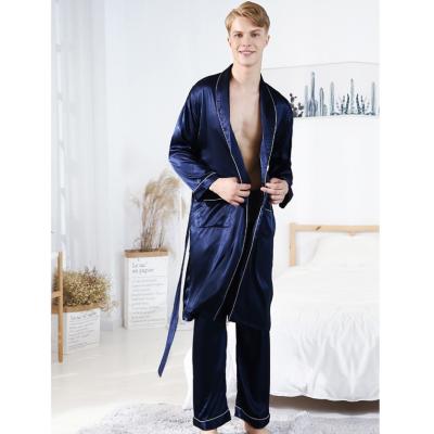 China New Design Winter Cheap Mens Sleepwear QUICK DRY Long Silk White Satin Long Sleeve Nightgown Pajamas Sets Men for sale