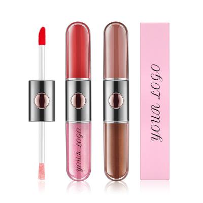 China European and American lip gloss waterproof double-headed lip gloss thick 2 in 1 matte pearl liquid lipstick for sale