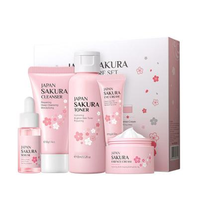 China OEM/ODM High Quality Skin Care Set Custom Organic Facial Whitening Anti Aging Cherry Blossom Skin Care Anti Aging Gift Box for sale