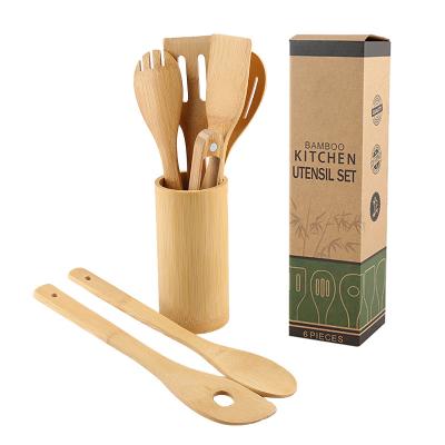 China Amazon Best Selling Sustainable Wooden Bamboo 8PCS Kitchen Cookware Set Bamboo Utensil Set for sale