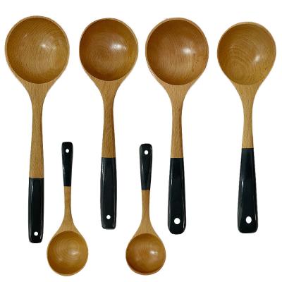 China Sustainable Eco Friendly Wooden Zelkova Soup Spoon Kitchen Wooden Cooking Utensils Set Wooden Spoon Set for sale