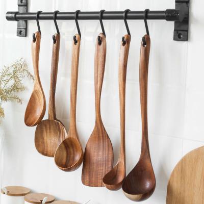 China Sustainable Eco Friendly Acacia Wood Soup Spoon Kitchen Wooden Cooking Utensils Set Wooden Spoon Set for sale